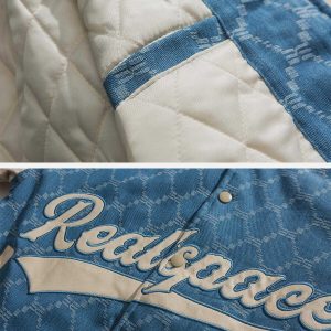 retro plaid & pu varsity jacket   youthful spliced design 3016