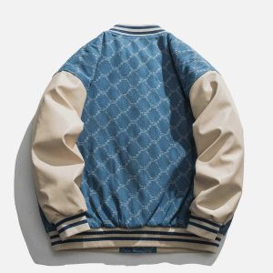 retro plaid & pu varsity jacket   youthful spliced design 5484