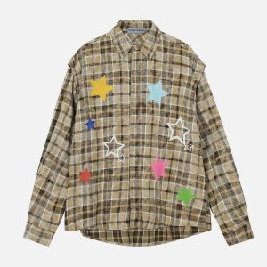 retro plaid star shirt   colorful & youthful streetwear 6589