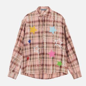 retro plaid star shirt   colorful & youthful streetwear 6711