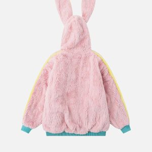 retro rabbit ears sherpa coat   edgy & trendy streetwear 3369