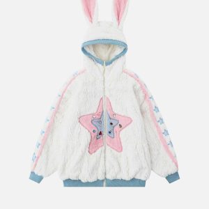retro rabbit ears sherpa coat   edgy & trendy streetwear 3787