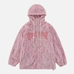 retro sherpa coat with flocked letters   iconic & cozy 8382