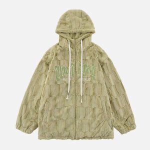 retro sherpa coat with flocked letters   iconic & cozy 8569