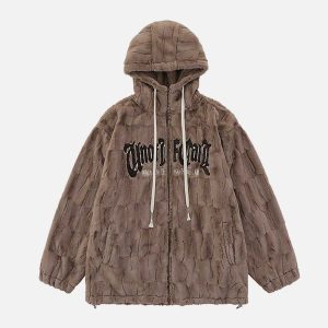 retro sherpa coat with flocked letters   iconic & cozy 8838