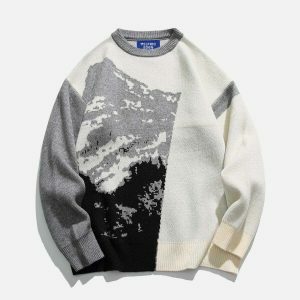 retro snow mountain sweater   chic & cozy y2k style 2397