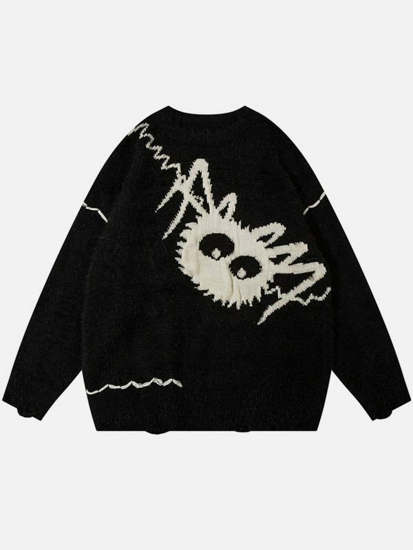 retro spider pattern sweater edgy & vibrant streetwear 1028