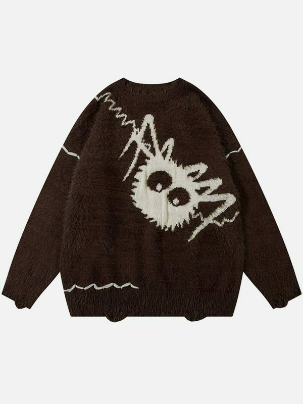 retro spider pattern sweater edgy & vibrant streetwear 1507