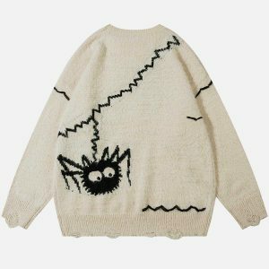 retro spider pattern sweater edgy & vibrant streetwear 7984