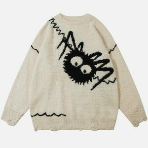 retro spider pattern sweater edgy & vibrant streetwear 8208