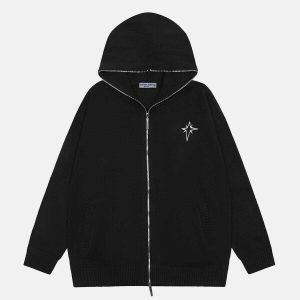 retro star embroidered zip up hoodie 1380