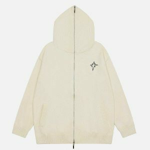 retro star embroidered zip up hoodie 2272