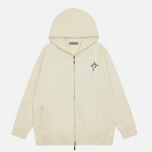 retro star embroidered zip up hoodie 3157