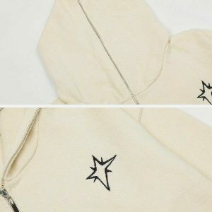 retro star embroidered zip up hoodie 3280