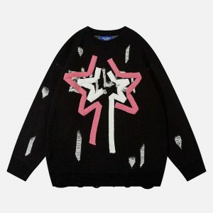 retro star fringe sweater edgy & vibrant streetwear 3211