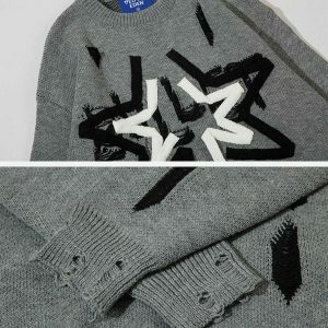 retro star fringe sweater edgy & vibrant streetwear 4051