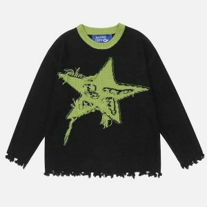retro star jacquard sweater with fringe   urban chic 3321