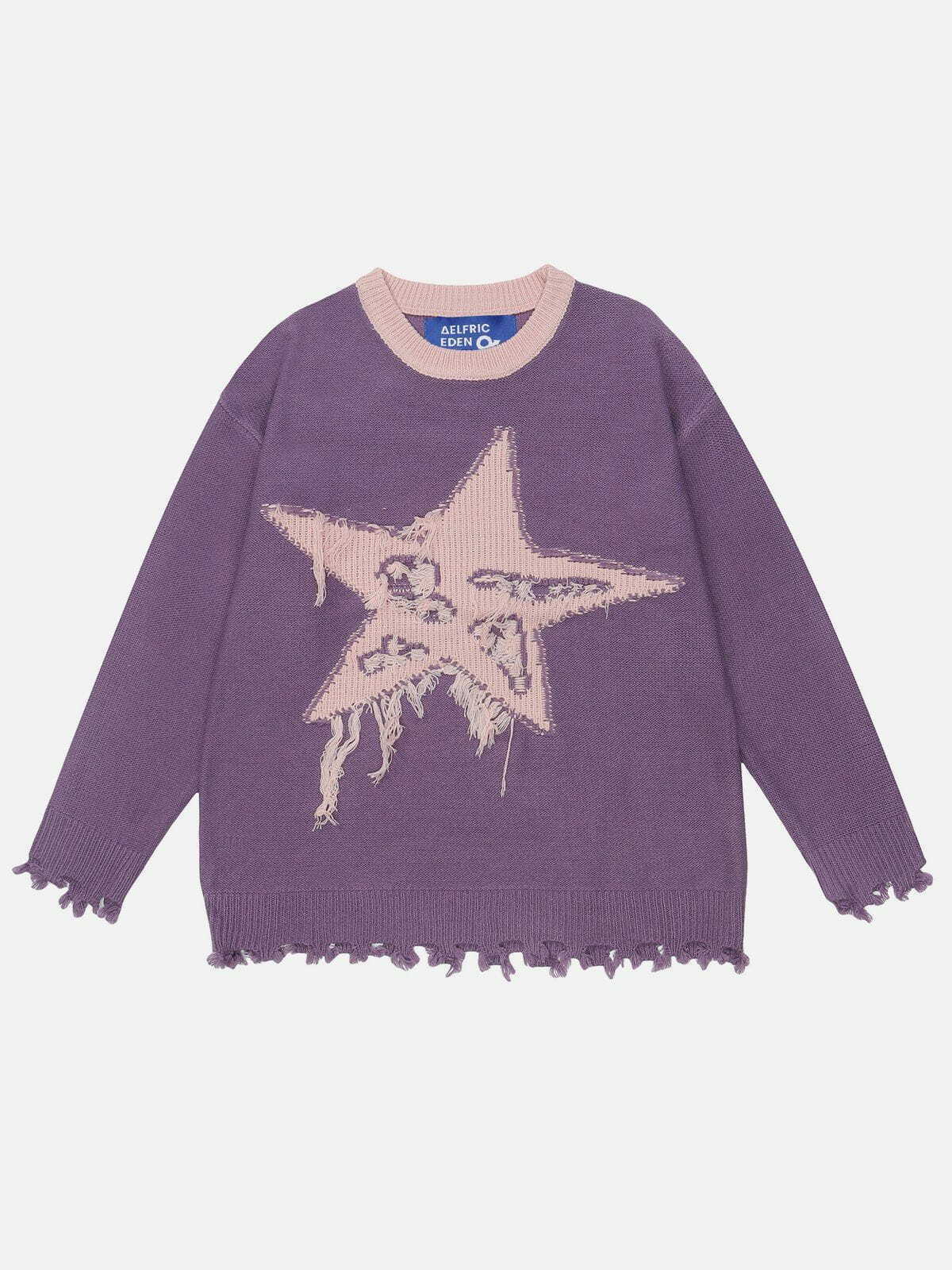 retro star jacquard sweater with fringe   urban chic 3640