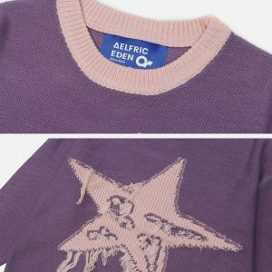 retro star jacquard sweater with fringe   urban chic 6853