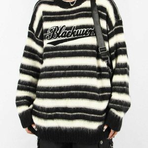 retro stripe patchwork sweater lazy & iconic style 6273