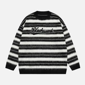 retro stripe patchwork sweater lazy & iconic style 7357