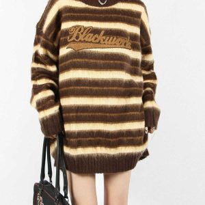 retro stripe patchwork sweater lazy & iconic style 7715