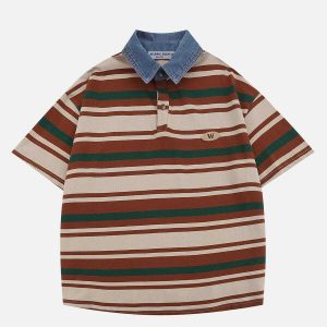 retro stripe polo tee   youthful & trendy streetwear 6191