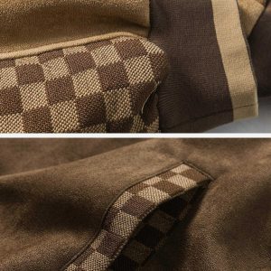 retro suede checkerboard jacket   urban patchwork design 8222