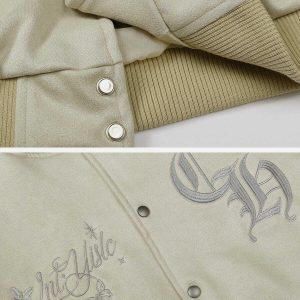 retro suede varsity jacket embroidered elegance 1422