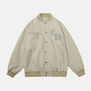 retro suede varsity jacket embroidered elegance 3598