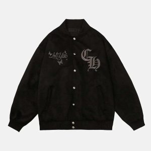 retro suede varsity jacket embroidered elegance 4841