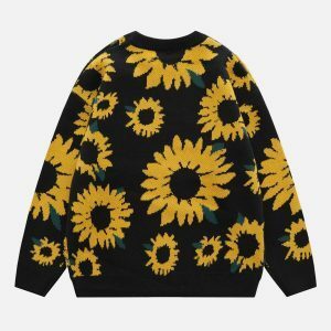 retro sunflower flocking sweater vintage charm 1238