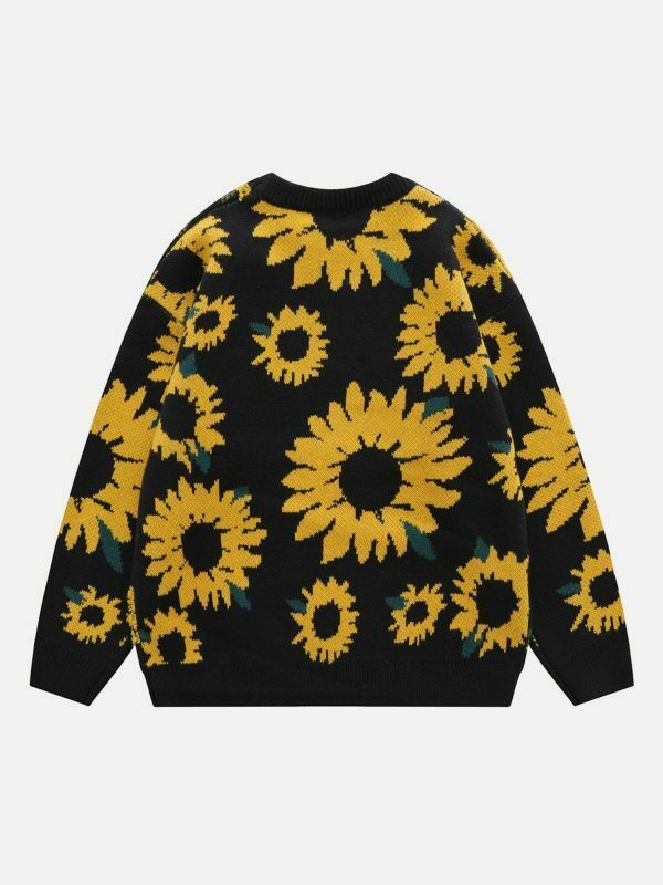 retro sunflower flocking sweater vintage charm 1238