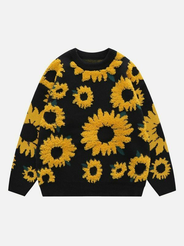retro sunflower flocking sweater vintage charm 5078