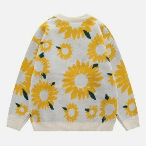 retro sunflower flocking sweater vintage charm 6306