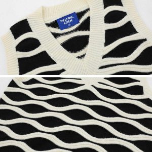 retro wavy striped vest   chic v neck streetwear 3110