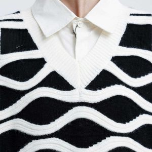 retro wavy striped vest   chic v neck streetwear 6978