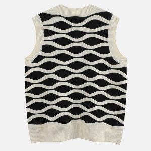 retro wavy striped vest   chic v neck streetwear 8871