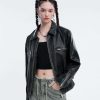 retro zip up faux leather jacket chic urban appeal 1770