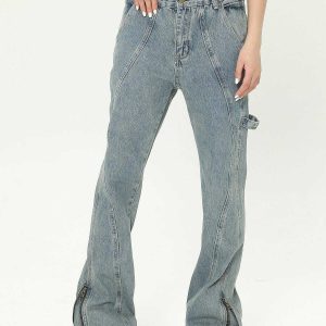 retro zipup flared jeans vintage wash & chic appeal 8254