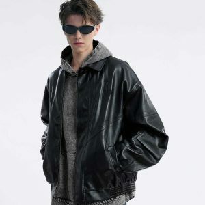 retro zipup leather jacket edgy & chic streetwear 3652
