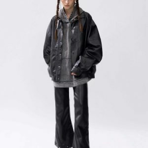 retro zipup leather jacket edgy & chic streetwear 8863
