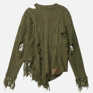 revolutionary distressed fringe sweater urban edge 7360