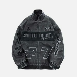 revolutionary embroidered racing jacket edgy & retro streetwear 8308