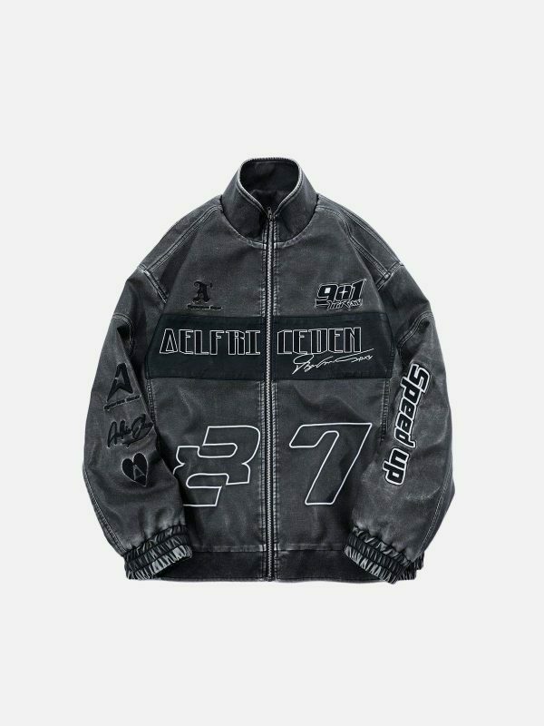 revolutionary embroidered racing jacket edgy & retro streetwear 8308
