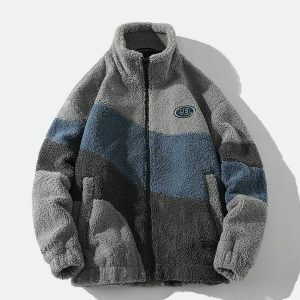 revolutionary patchwork sherpa coat vibrant & edgy 2240