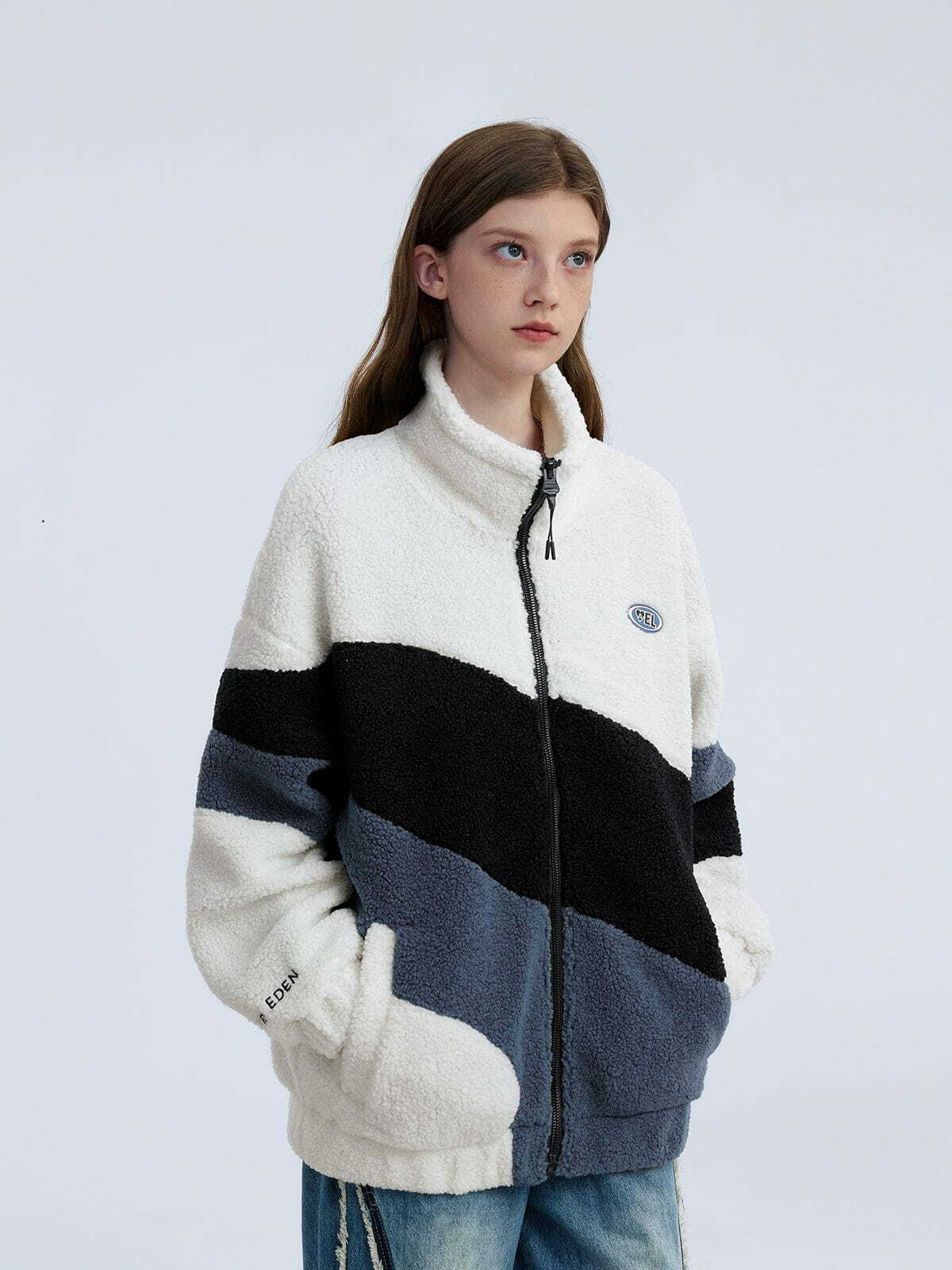 revolutionary patchwork sherpa coat vibrant & edgy 2999