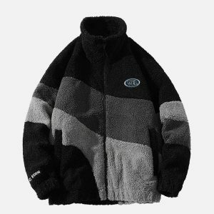 revolutionary patchwork sherpa coat vibrant & edgy 3564