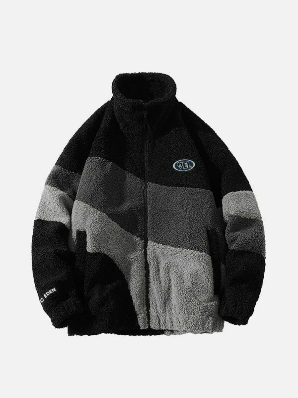 revolutionary patchwork sherpa coat vibrant & edgy 3564