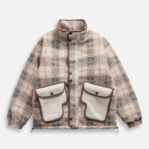 revolutionary plaid sherpa jacket with 3d pocket 5951